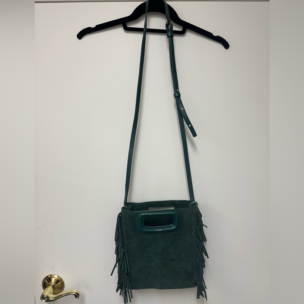 Maje Green Crossbody Bag with Fringe Detail